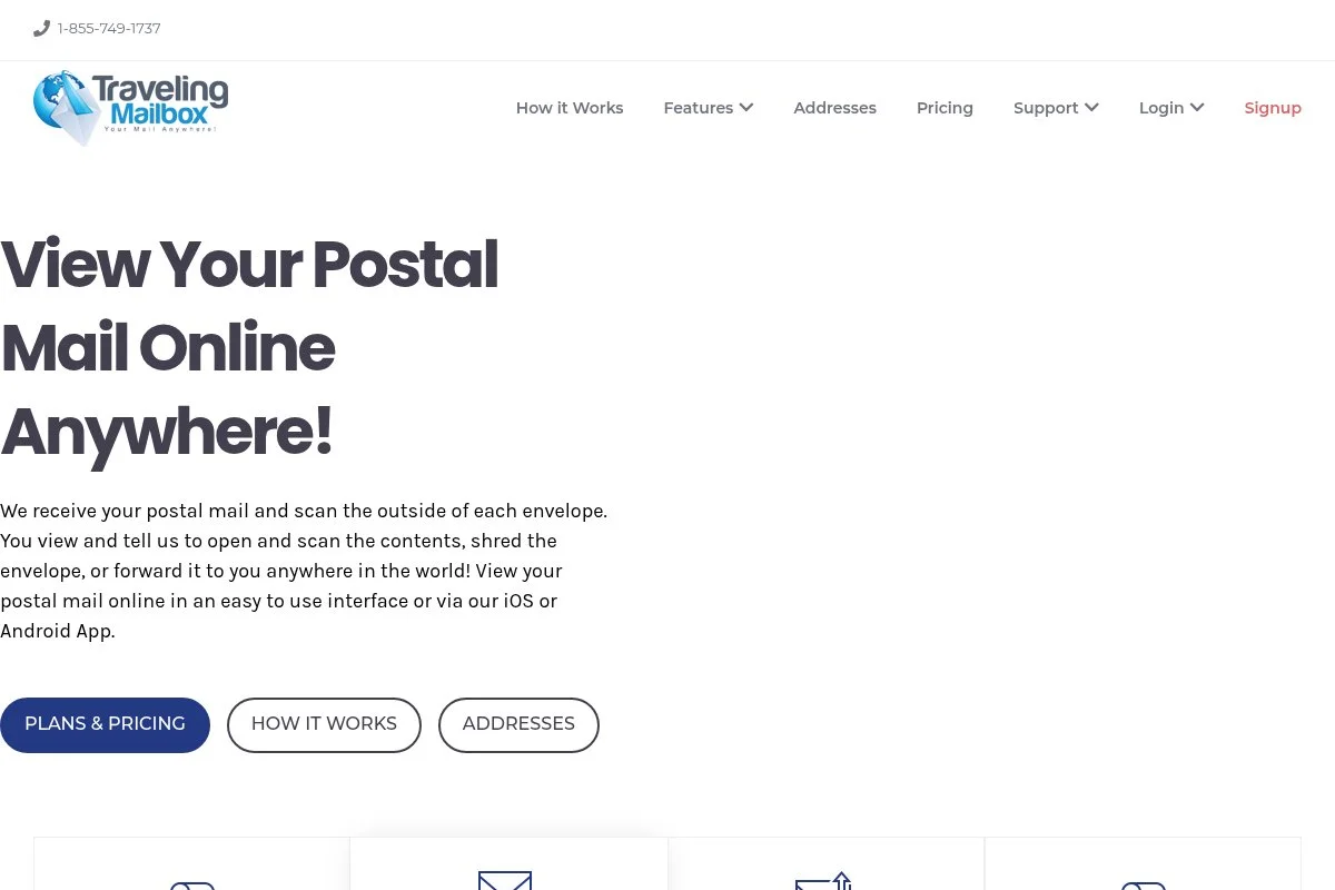 Screenshot of Traveling Mailbox homepage