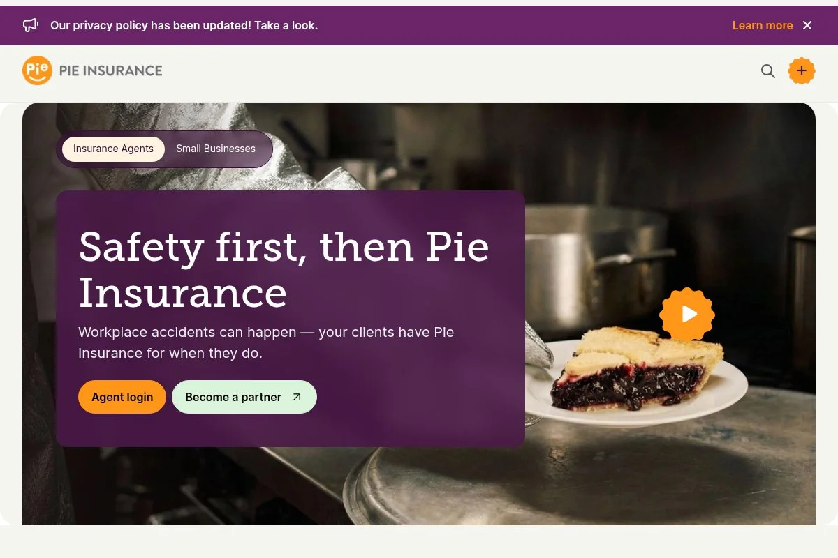 Screenshot of Pie Insurance homepage