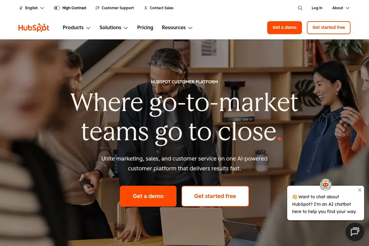 Screenshot of HubSpot CRM homepage
