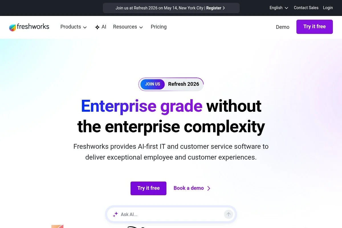 Screenshot of Freshsales homepage