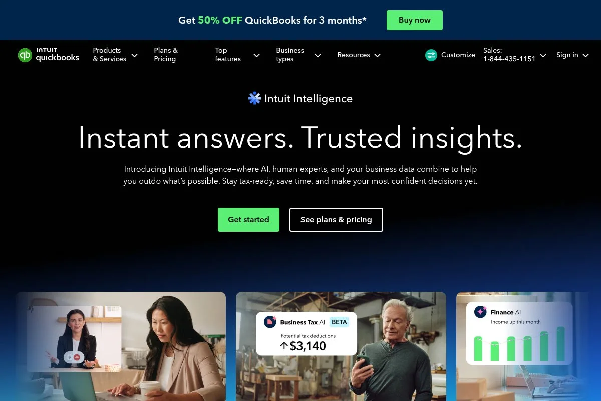 Screenshot of QuickBooks Online homepage