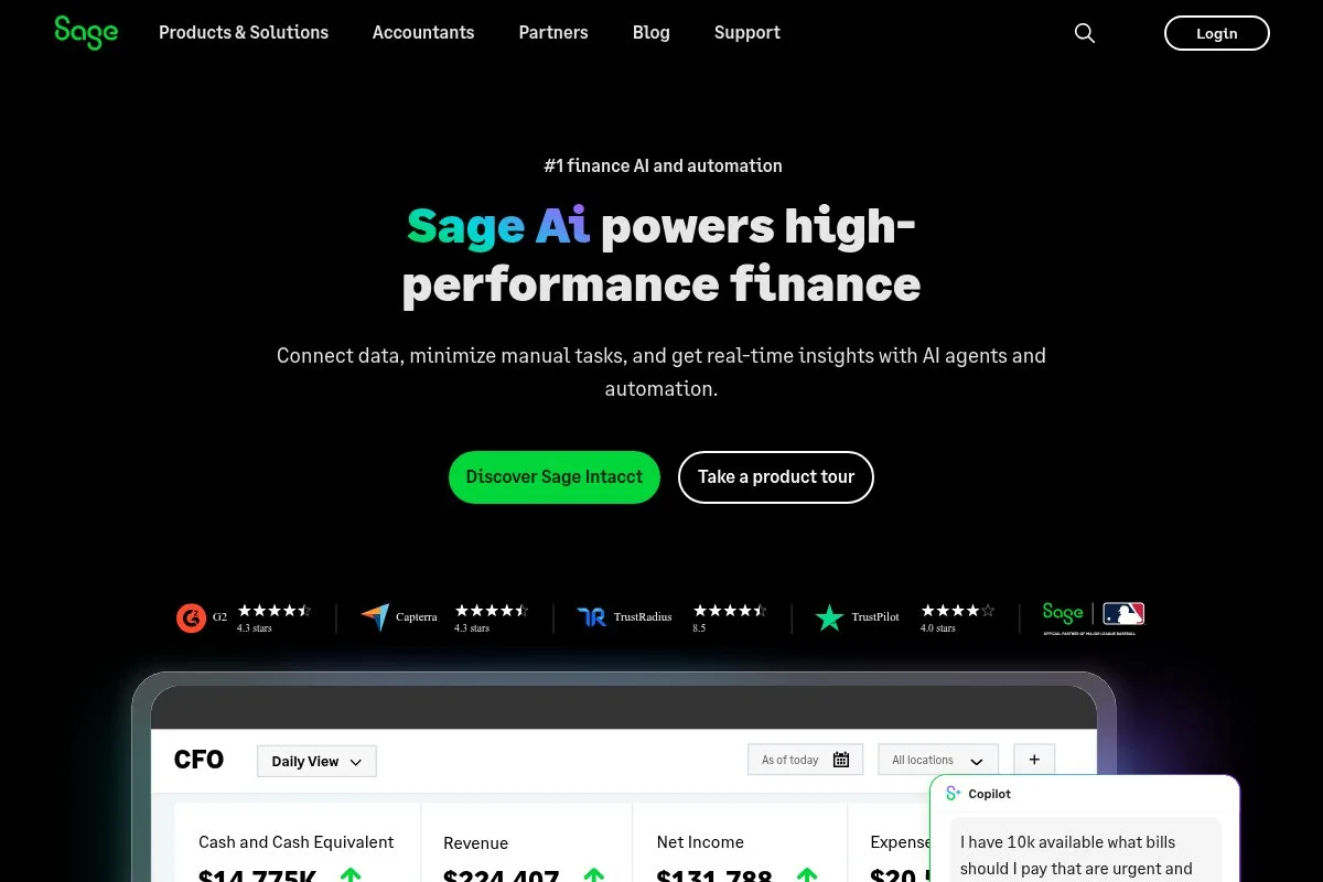 Screenshot of Sage Accounting homepage