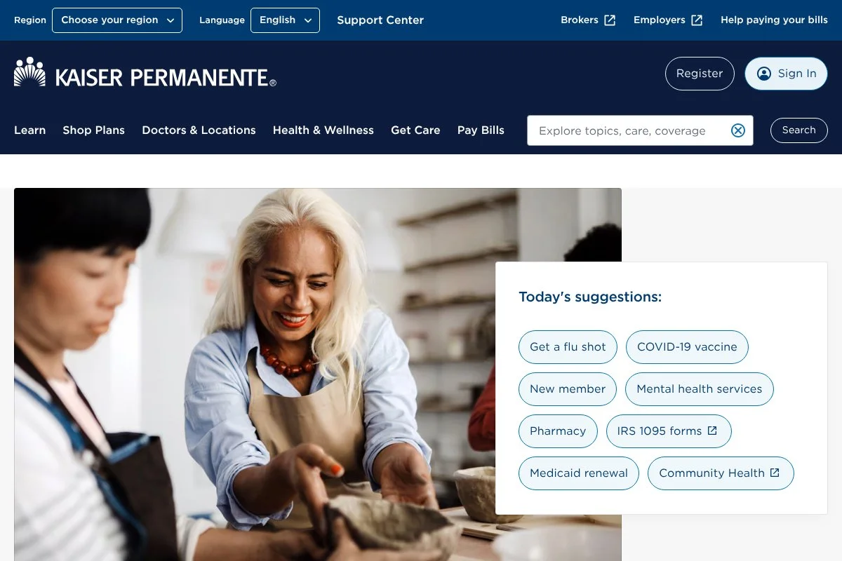 Screenshot of Kaiser Permanente homepage
