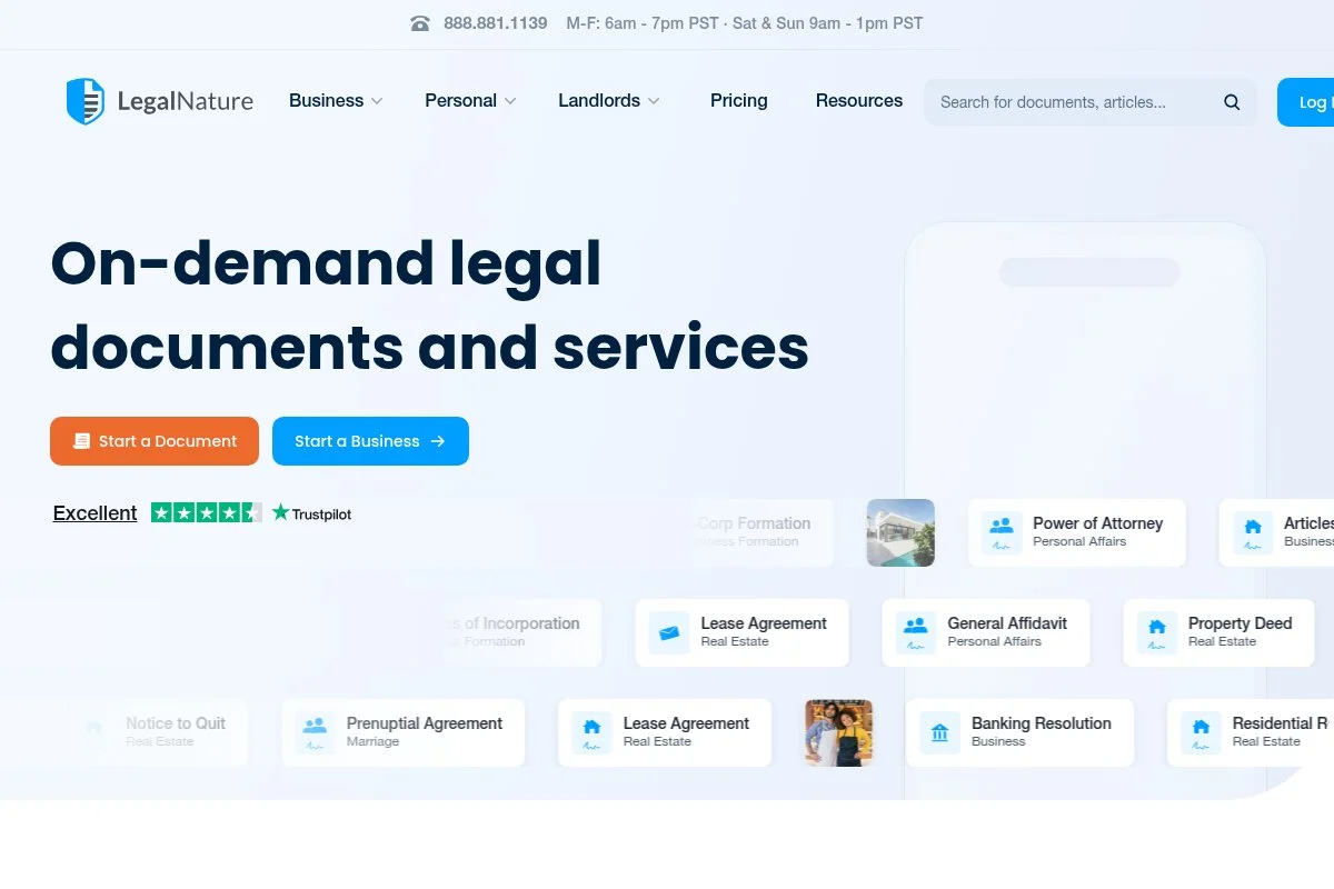 Screenshot of LegalNature homepage