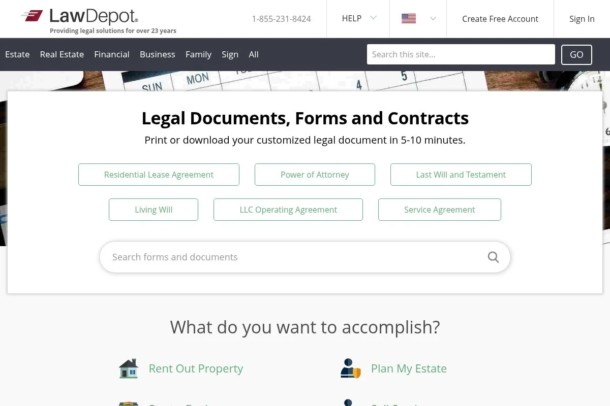 Screenshot of LawDepot homepage
