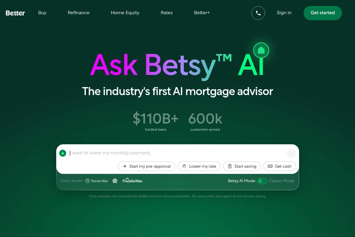 Screenshot of Better Mortgage homepage