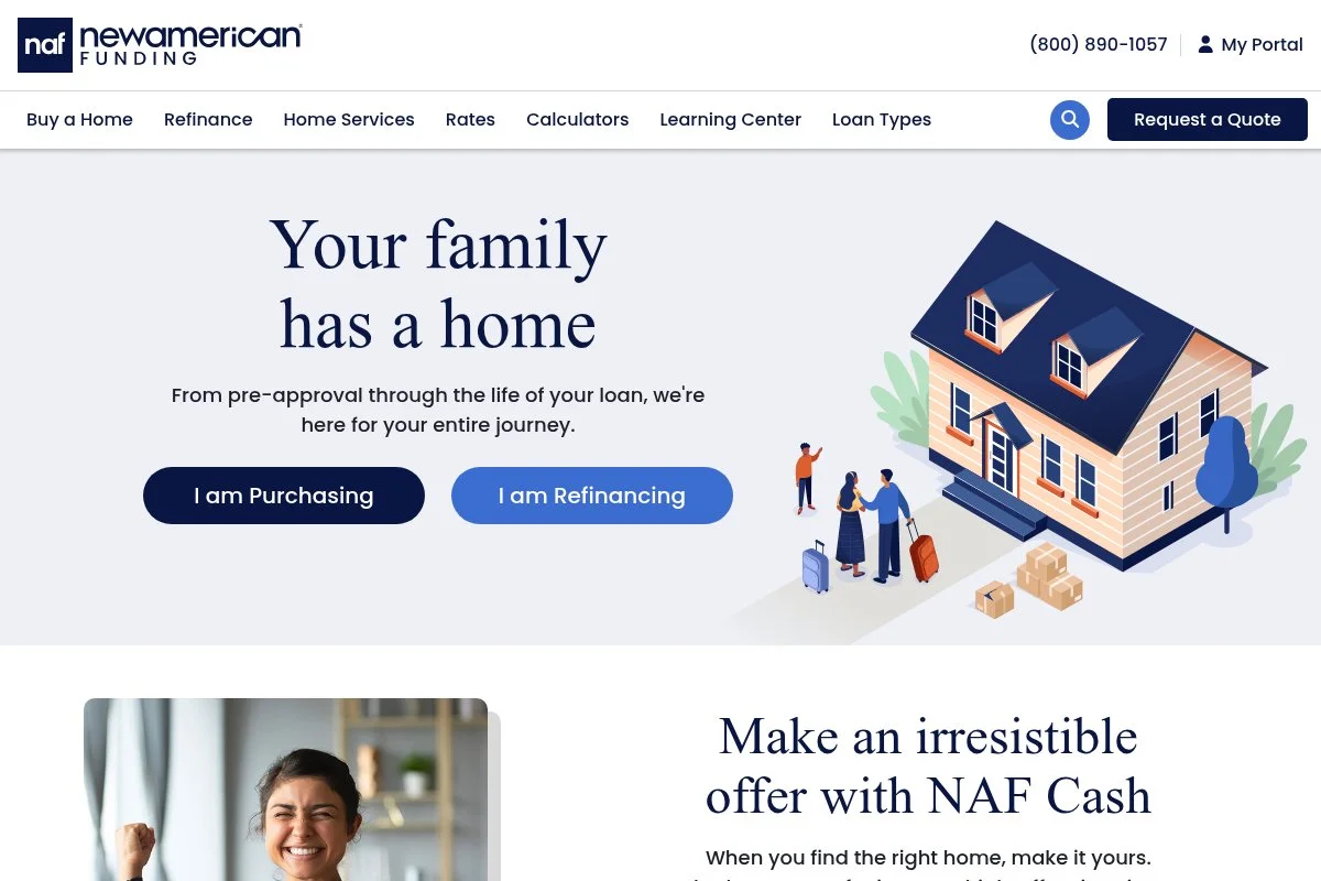 Screenshot of New American Funding homepage