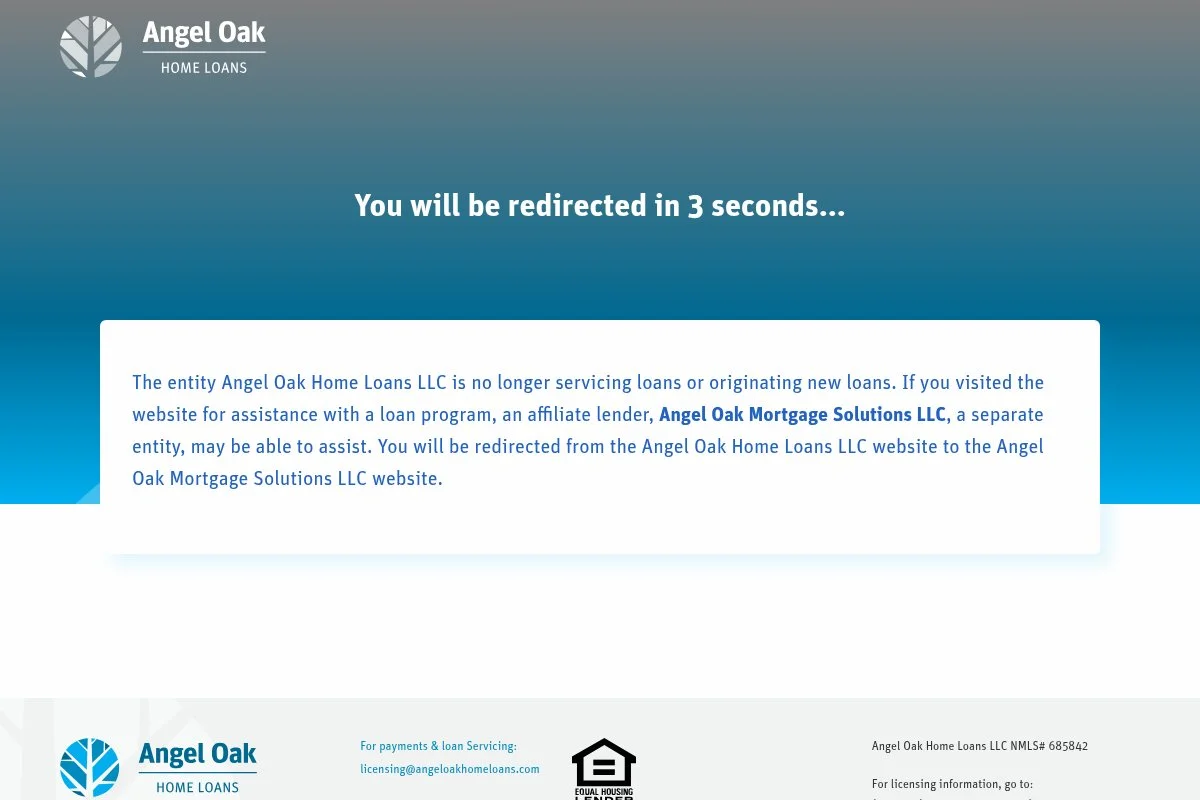 Screenshot of Angel Oak Home Loans homepage
