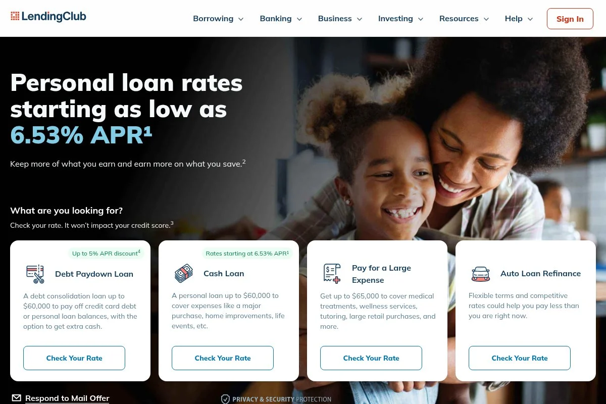 Screenshot of LendingClub homepage