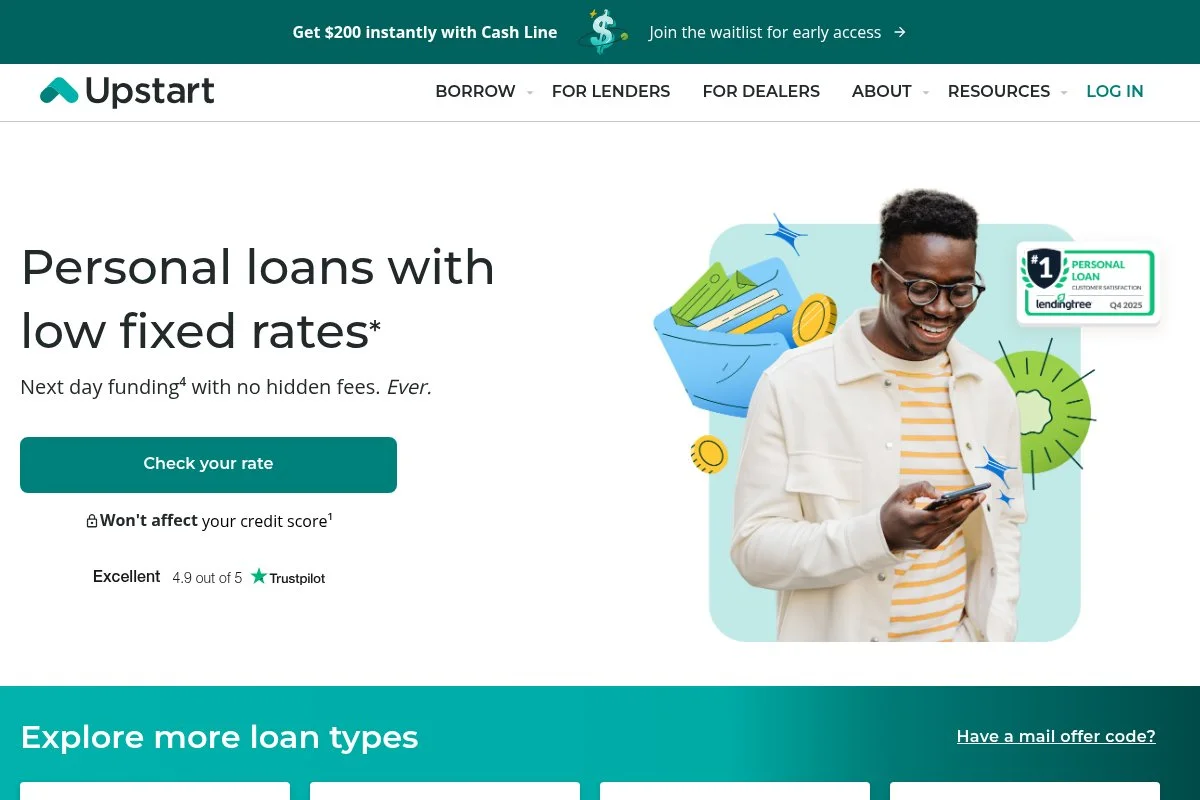 Screenshot of Upstart homepage