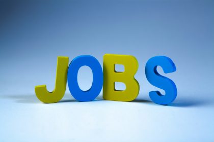 The word jobs in colorful block letters; NFIB Jobs Report 2026