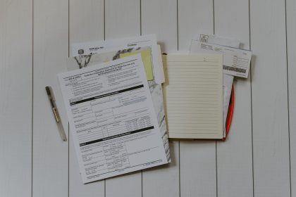 stack of papers flat lay photography; form 8995