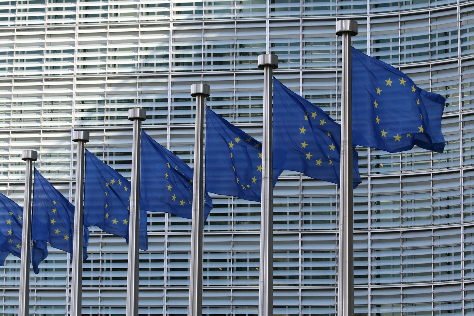 row of european union flags; EU AI transparency rules