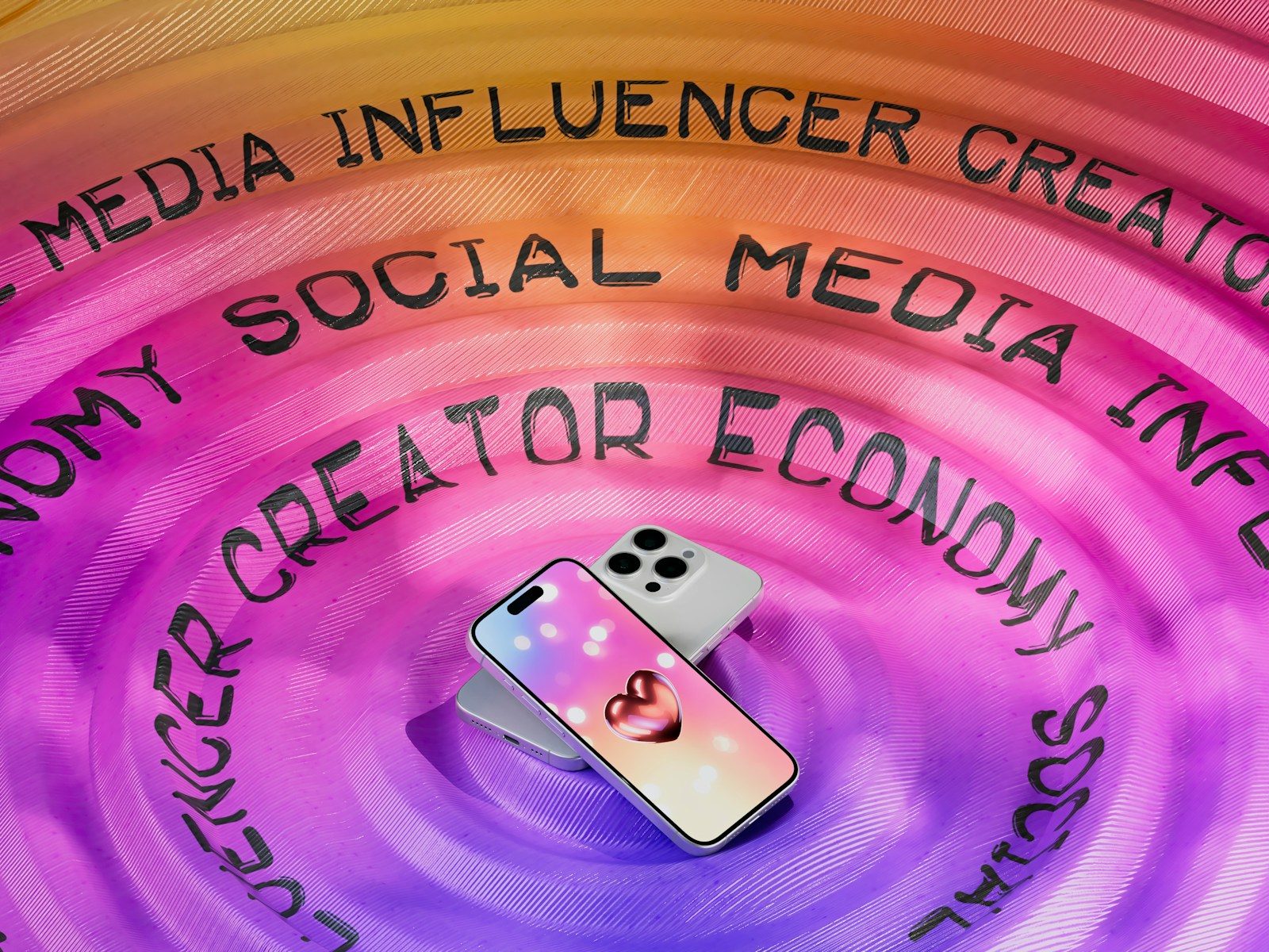 A cell phone sitting on top of a purple circle; creator economy AI licensing