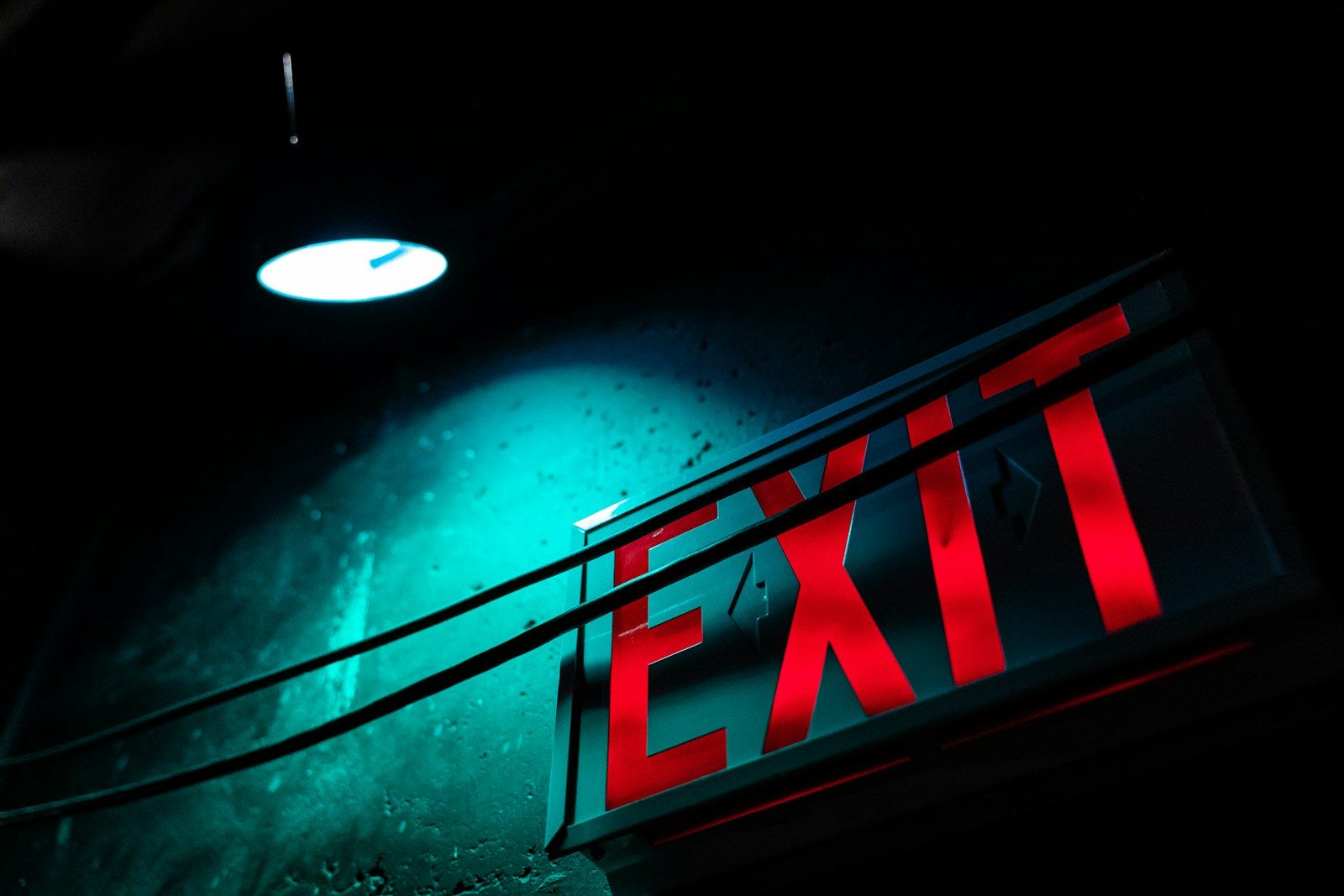 red exit LED signage turned on; exit planning